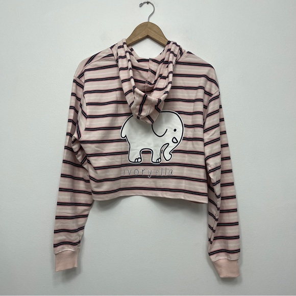 Ivory Ella Cropped Hoodie Striped Pink and Navy Blue size Large - Picture 7 of 12